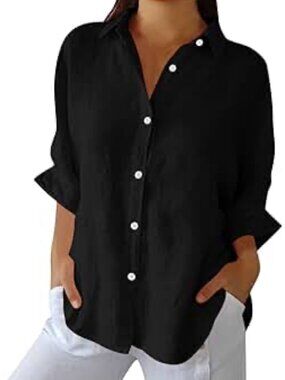John Mark Black Boyfriend Relaxed Oversized Button Shirt Dress M Tiered Ruffle